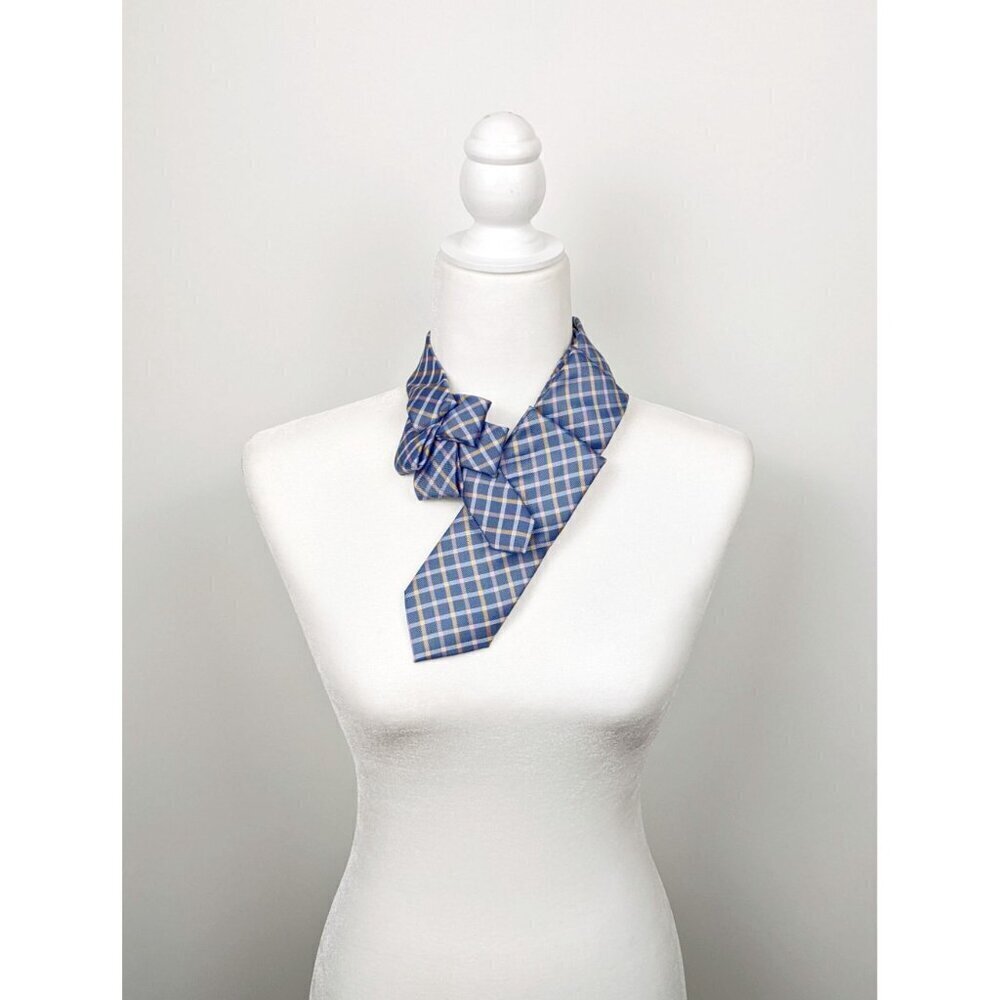 Ogsplosh Blue Plaid Slim Unisex Ascot Made From Repurposed Necktie NEW - Picture 2 of 6